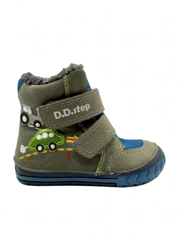 Dětské zimní kotníkové boty D.D.step W029-645B Dark Grey - s autíčky, zateplené