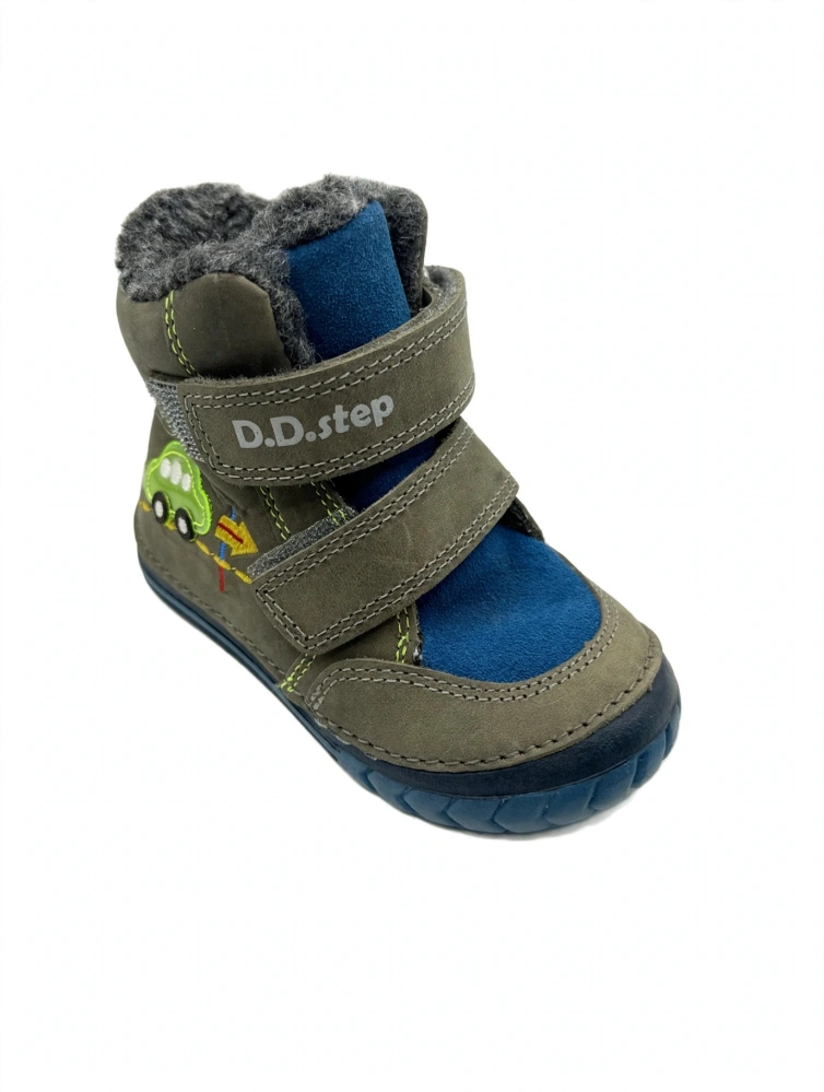 Dětské zimní kotníkové boty D.D.step W029-645B Dark Grey - s autíčky, zateplené