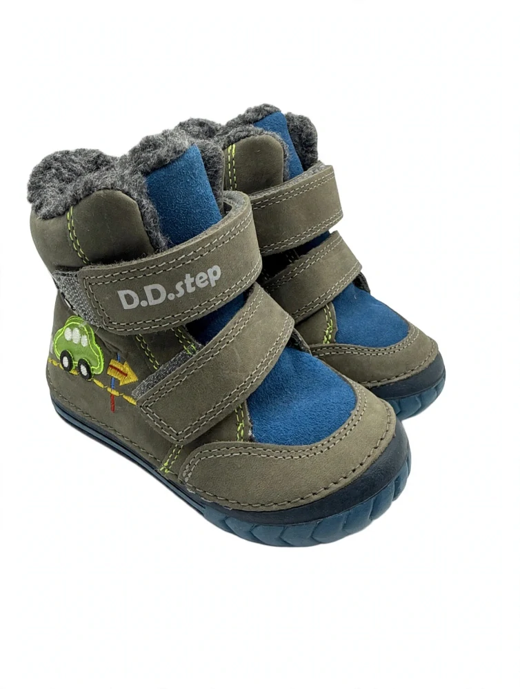 Dětské zimní kotníkové boty D.D.step W029-645B Dark Grey - s autíčky, zateplené