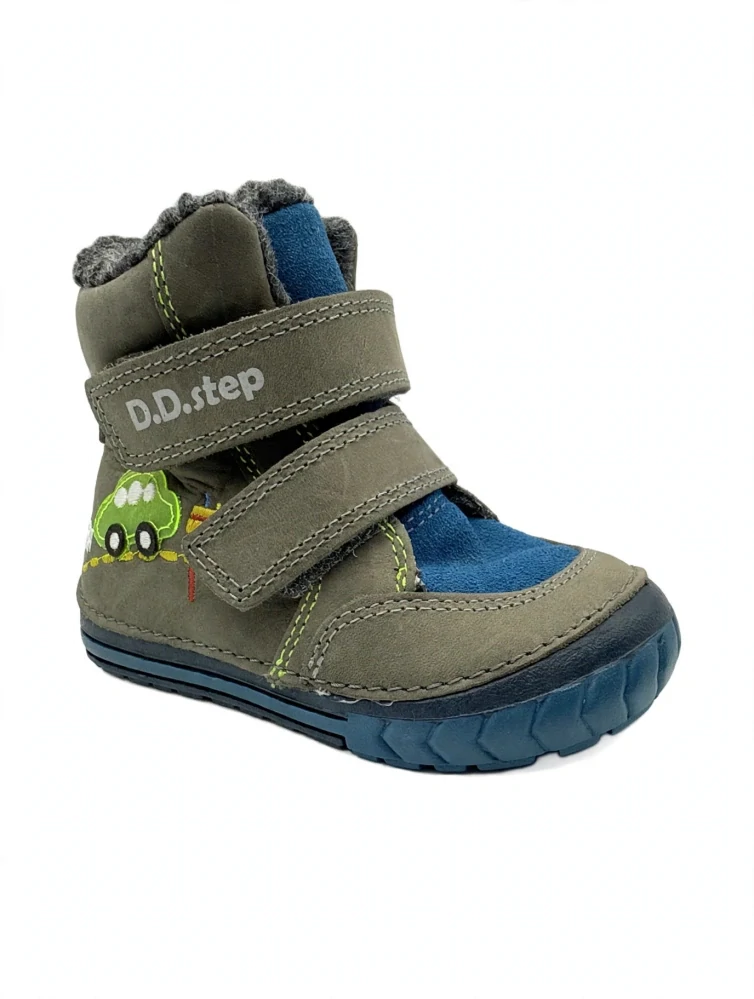 Dětské zimní kotníkové boty D.D.step W029-645B Dark Grey - s autíčky, zateplené
